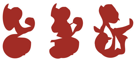 抽象的な赤いシルエット素材セット