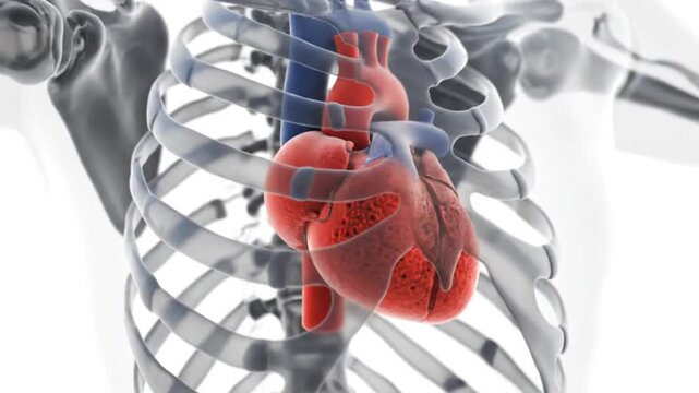 Medical diagram of human heart anatomy in the chest cavity