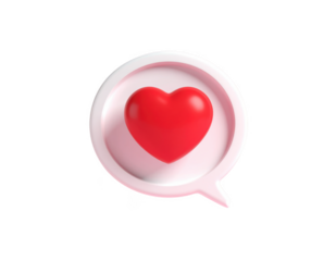 Valentine concept 3d red heart in speech bubble object isolated on pink background for graphic decorate. 3d render illustation with object clipping path.