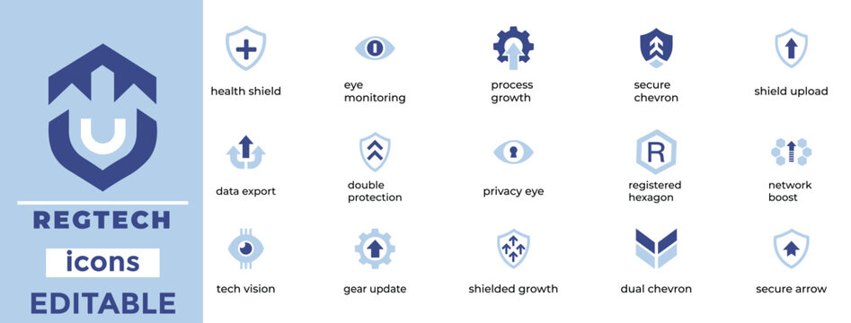 RegTech Compliance Shield Icons Minimal Line Art Vector Set
