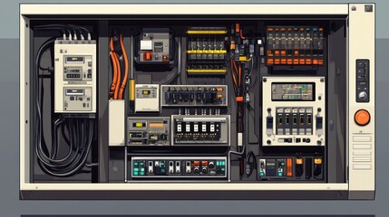 Fototapeta premium Industrial Control Panel with Electrical Components.