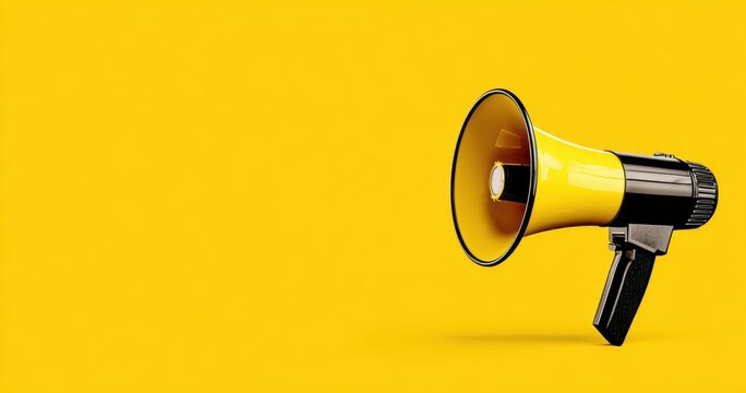 Vibrant yellow megaphone on bright background