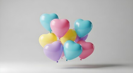 Colorful Heart Balloons Floating in a Minimalist Setting.