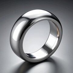 Highly reflective and smooth metallic ring, a symbol of commitment and elegance, presented with a modern, minimalist aesthetic on a subtly lit surface