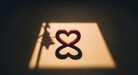 Two hearts intertwined with a shadow of a Christmas tree.