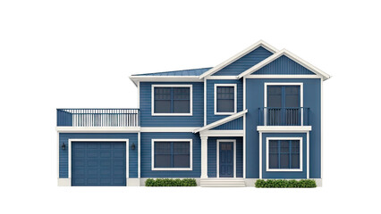 Modern Blue Two-Story House with Garage and Balcony