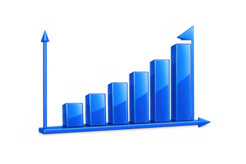 Blue 3d bar chart showing growth, success, and rising financial data, illustrating business progress and increasing profits