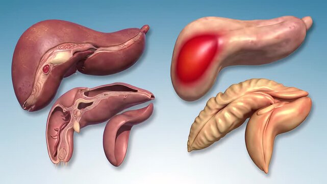3D Render of Human Digestive Organs Including Liver Pancreas