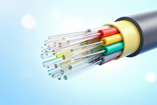 Close-up of Optical Fiber Cable with Glass Core