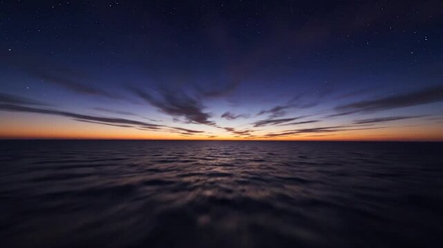 Dynamic ocean sunset featuring vibrant streaky clouds and sun's path reflecting on water