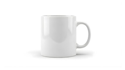 Obraz premium Front view of a single white ceramic mug with handle on a clean white background
