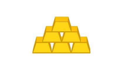 Stacked gold bars in a triangular arrangement, simple and flat design, on a white backdrop