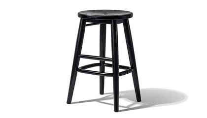 Elegant Black Wooden Stool on White Background for Minimalist Design.