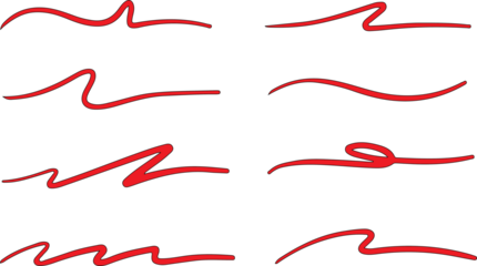 Set of red ribbons featuring heart symbols and festive vector illustrations for Valentine celebration cards and holiday food decoration