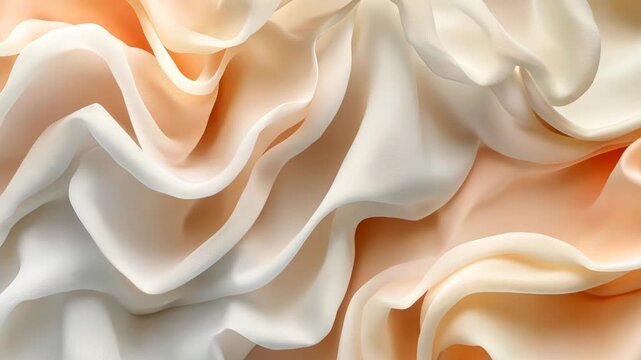 Flowing silk fabric waves in soft abstract patterns with cream and peach hues