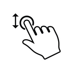Fototapeta premium Black solid vector icon of a hand swiping. Features a finger silhouette with a curved arrow, ideal for representing screen rotation, sliding gestures, app navigation, and digital interactions.