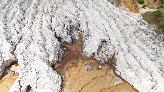 Angola most famous natural landmark from above, aerial perspective of Miradouro da Lua, showcasing the iconic eroded rock formations and deep orange earth tones