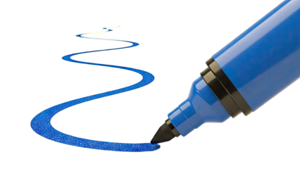 Blue marker drawing a wavy line on white paper