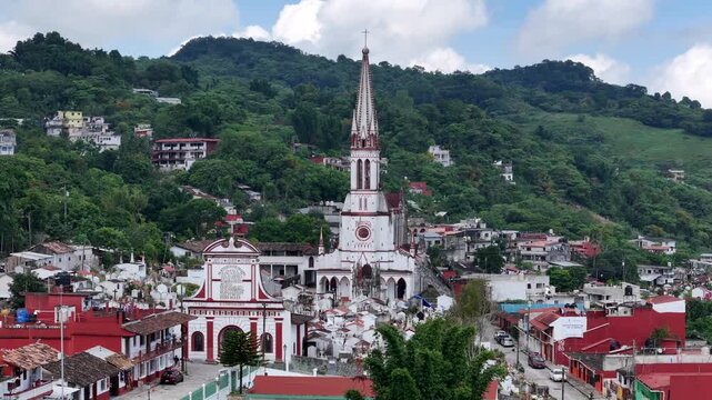 Guadalupe Sanctuary in Cuetzalan Mexican village surrounded by jungle