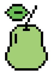 Obraz premium Pixel art illustration of green pear for decoration, food icon, grocery shopping, cartoon, supermarket, print, nature, garden, healthy ingredients, cook book, smoothie, organic fruit, summer vibe