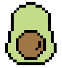 Obraz premium Pixel art illustration of avocado for decoration, food icon, grocery shopping, cartoon, supermarket, print, nature, garden, healthy ingredients, cook book, smoothie, organic fruit, summer vibe