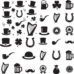 St Patrick&rsquo;s Day Irish Symbols Pattern Silhouette Set