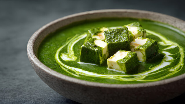 Delicious palak paneer in vibrant green spinach sauce