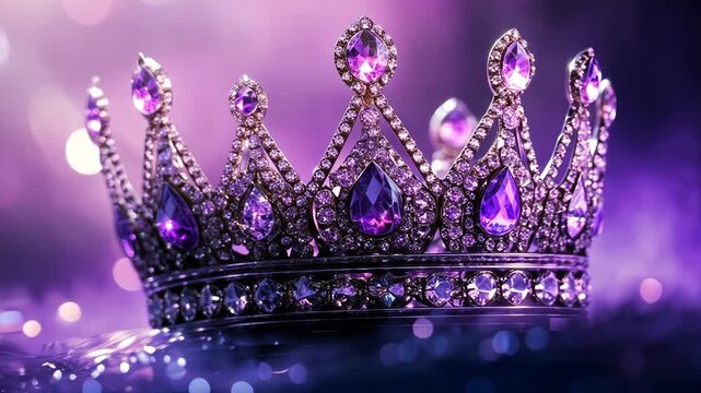 Sparkling purple crown glimmers in enchanting light with glittering jewels