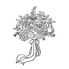 Elegant Wedding Flower Bouquet Line Drawing. Sketch wedding bouquet vector