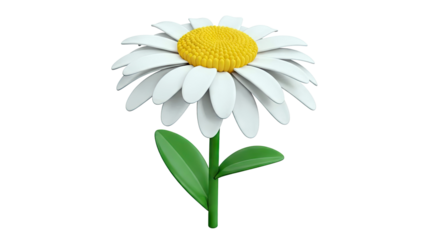 3D Rendered Daisy Flower with White Petals and Yellow Center