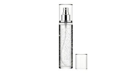 Clear perfume bottle with cap isolated on transparent background
