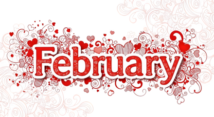 February typography graphic design element isolated on transparent background