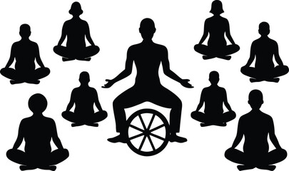 Diverse group meditating together including person in wheelchair
