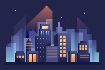 Ultra Minimal Night Cityscape with Abstract Block Buildings and Blue Orange Lighting abstract buildings 1