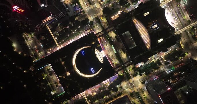 Aerial footage of night cityscape in downtown of shenzhen city, China