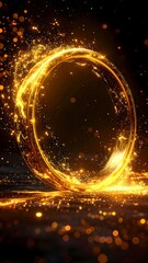 A glowing golden ring with sparks on a dark background