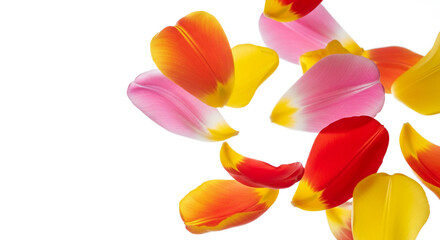 Flower Petals Flowing Diagonally with Copy Space on White Background.Elegant tulip petals for Beauty Advertising Poster.