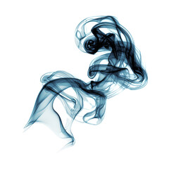 Blue smoke swirls abstract background art isolated on transparent background