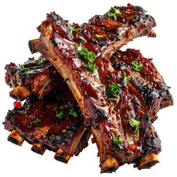 Costela de boi brazilian slow-cooked beef ribs falling off the bone presented on a plate isolated on white background