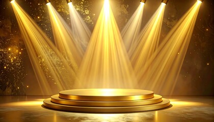 A golden stage with spotlights shining down (2)