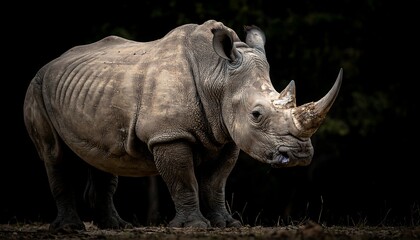 Fototapeta premium Majestic White Rhinoceros Portrait Against Dark Background.