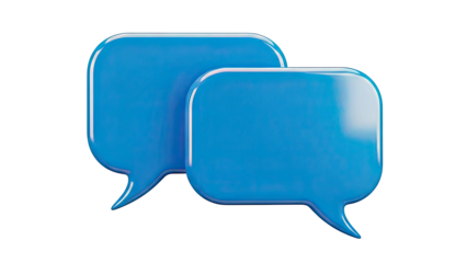Two Blue 3D Speech Bubbles on White Background