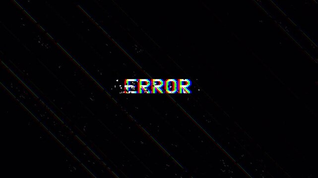 Glitch distortion error text screen with rgb split lines and noise interference for system failure background