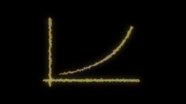 Flaming graph lines ascend with increasing exponential growth on black background motion