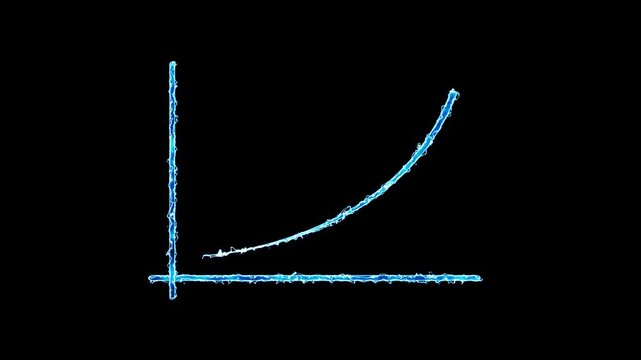 Neon blue growing business graph animation showing exponential success against black background
