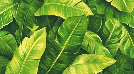 Fototapeta premium Vibrant Green Leaves Tropical Foliage Background.