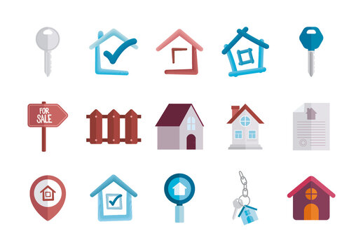 Colorful Real Estate House Property Keys Illustrations Set