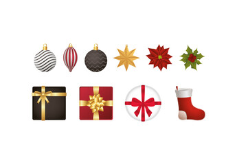 Christmas Ornaments Gifts Decorations Illustrations Set