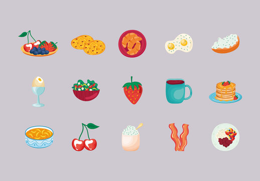 Colorful Breakfast Delicious Food llustrations Set