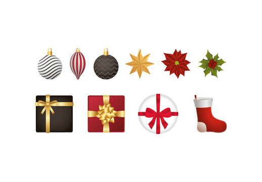 Christmas Ornaments Gifts Decorations Illustrations Set